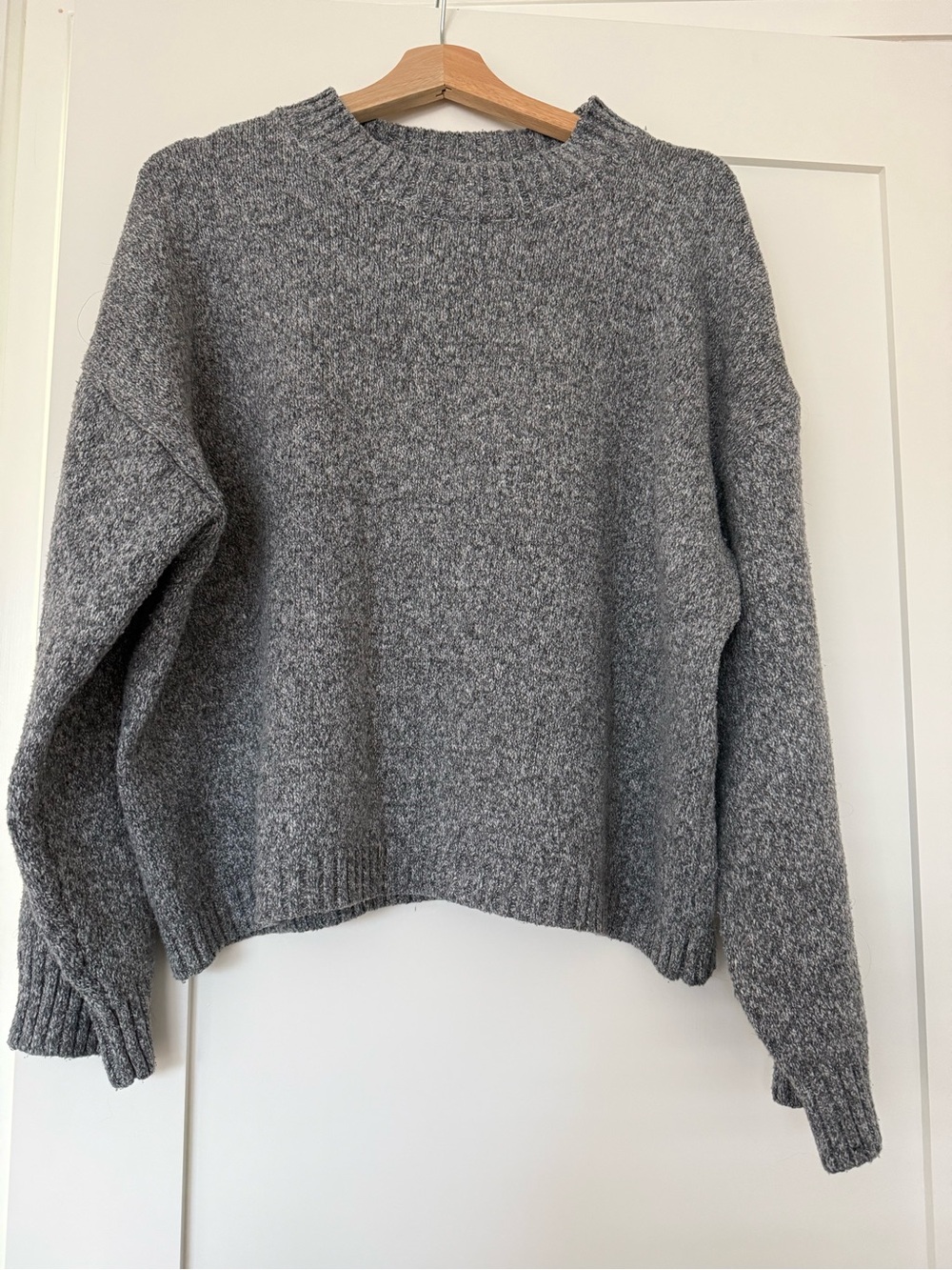 ⁠Heather Grey Chunky Knit Oversized Crewneck Sweater L Slouchy Boxy Fall